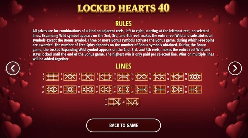 Locked Hearts 40 - печеливши линии на барабаните